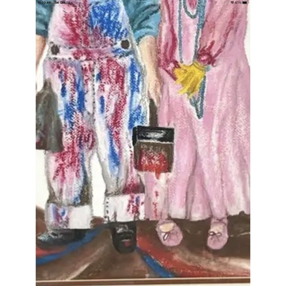 OOAK Pastel Chalk Wall Art Drawing Vtg 80s Boy Girl Signed Framed Matted 22x27 - Picture 11 of 11